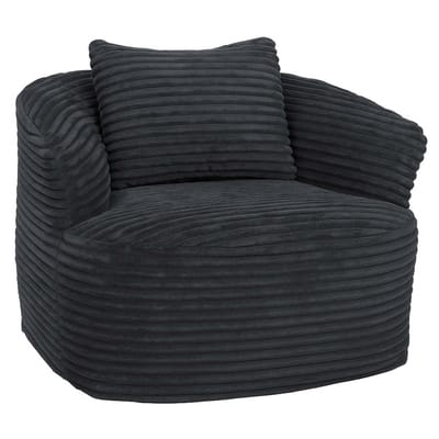 Fauteuil MCW-P18, loungefuteuil, relaxfauteuil, gestoffeerde fauteuil, cocktailfauteuil, stof/textiel corduroy (370 g/m²) ~ donkergrijs