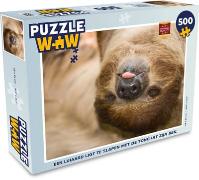 Puzzel Een luiaard ligt te slapen met de tong uit zijn bek - Legpuzzel - Puzzel 500 stukjes