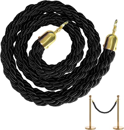 Twisted Barrier Rope van 1,5 meter met haak, ideaal voor hotels en bioscopen, zwart en stevig ontwerp voor crowd control
