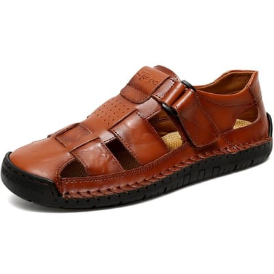 Nieuwe Echt Lederen Heren Strand Grote Maat 38-48 Ademende Sandalen Retro Handgenaaid Baotou Casual Mode Handgemaakte Schoenen 40 bruin