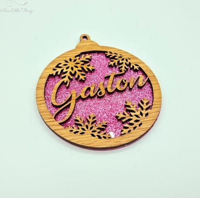 [Nice Little Things] Multilayer kerstbal glitter - Met naam - Roze - Eik