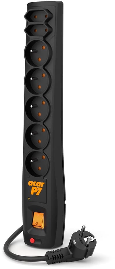 Acar P7 Serie - Stroomverdeler - 7 Stopcontacten - 1.5m - Automatische Zekering - Zwart