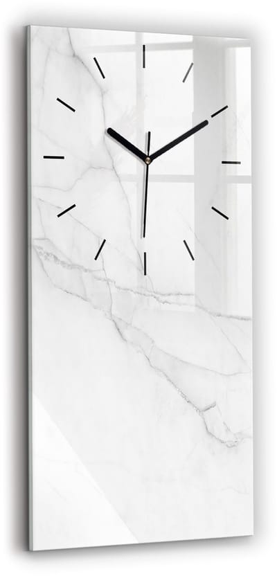 Wallfluent Wandklok - Decoratief marmer Klok als Muurdecoratie - 30 cm x 60 cm - Wit Wandklok - Zwarte Handen - Wandklok Zonder Cijfers - Wandklok voor in de Keuken - Rechthoekige Glazen Wandklok - Minimalistisch Wandklok - Decoratieve Wandklok