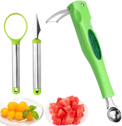 Dailygoods- Watermeloensnijderset - Roestvrij Stalen Fruitschepper - Meloenboor - Fruitschepsnijder - Compact Pakket - Ideaal voor Fruitsalades - Fruitsnijder