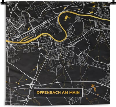 Wandkleed - Wanddoek - Offenbach am Main – Stadskaart – Gold – Plattegrond – Stadskaart – Kaart - Duitsland - 180x180 cm - Wandtapijt