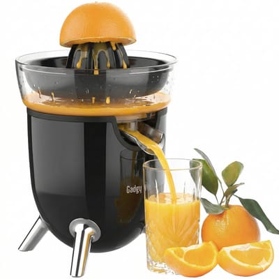 Gadgy Citruspers Elektrisch - Sinaasappelpers en Citroenpers met Schenktuit - Juicer met 2 perskegels - Antidrupsysteem - Antislip - 100W - Zwart - Vaatwasserbestendig