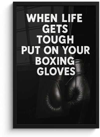 Poster in lijst - Fotolijst 40x60 cm - Posters - Tekst - Bokshandschoenen - Wit - Posterlijst zwart - Decoratie - Wanddecoratie woonkamer - Muurdecoratie slaapkamer