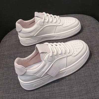 Chaussures blanches à plateforme en cuir, polyvalentes, printemps, nouvelles chaussures simples à semelle souple, chaussures décontractées, chaussures de sport pour femmes, chaussures de planche 40 white