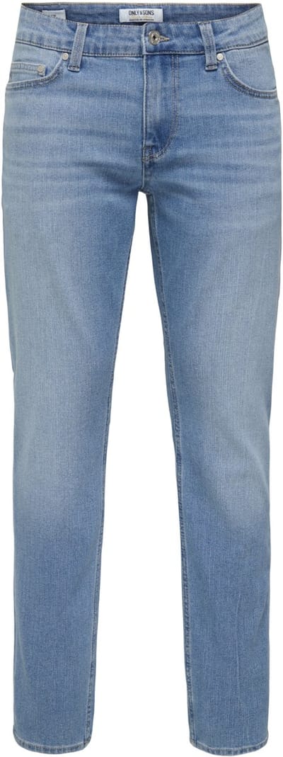 Only & Sons blauwe heren jeans   Loom   Stonewash wassing   Slim Fit   5-Pocket zakken   Knoop- en ritssluiting   Duurzaam   Regular waist Blauw 29/32