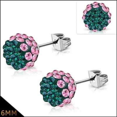 Aramat Jewels | Oorbellen | Shamballa Oorbellen Kristallen 8mm Diverse Kleuren - Luxe Oorstekers | 6mm / Groen/Roze | | | | Kinderen, Volwassenen | Verkleurd niet
