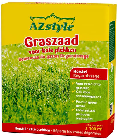 AZstyle Graszaad Herstel - Snelkiemend Gazon Gras – Herstelt kale plekken – Vogelwerende Coating – Geschikt voor Zon- en Schaduw Gazons - Snelle Kieming – 80 tot 120M² – 2 KG