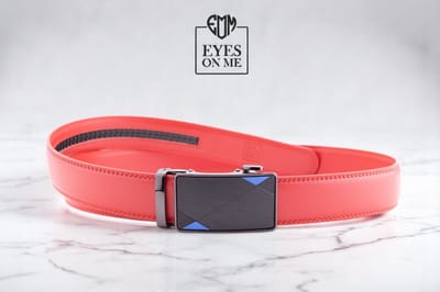Rode lederen riem zonder gaatjes met automatische gesp voor heren ( model N300 )
