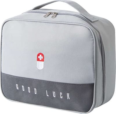 Good Luck EHBO Tas Leeg – Waterdichte Verbanddoos / Toilettas – EHBO Koffer Voor Thuis, Auto of Reizen – Compact & Draagbaar – 27x21x13,5 cm – Grijs