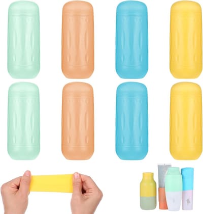 Set van 8 Lekvrije Reiskoffers voor Flessen, Silicone Bescherming, Herbruikbare Accessoires en Elastische Deksel