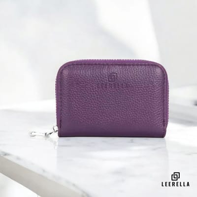 Leerella Stijlvolle Unisex Paars Creditcardhouder met Rits – Echt Leer, RFID-Bescherming, 12 Kaartsleuven, Met Biljetvak – Luxe en Compacte Pasjeshouder voor Mannen & Vrouwen