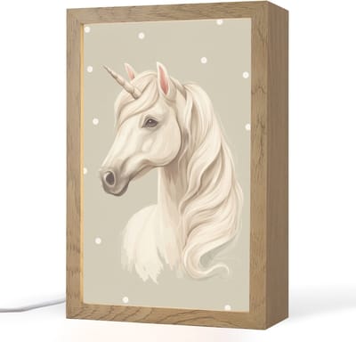 Nachtlampje 20x30 cm - Kinder lampje - Eenhoorn - Wit - Stippen - Tafellamp kinderkamer - Slaapkamer lamp - Bedlamp kinderen - Kinderlampje stopcontact - Wandlamp babykamer - Nachtlampjes