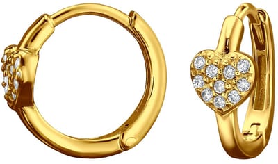 Joy|S - Zilveren hartje oorringen - 12 mm / 1.9 mm - zirkonia setting - klap scharnier sluiting - sterling zilver 925 - goldplated - oorbellen met een hartje- t67
