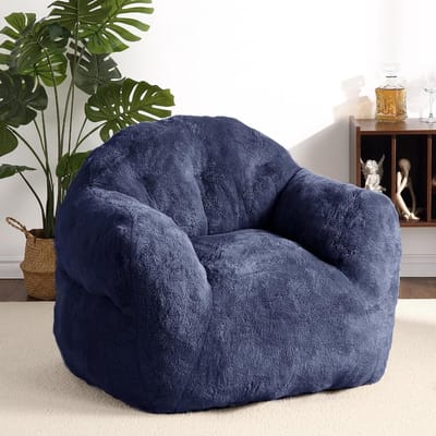 Grote zitzak van 51 inch voor volwassenen - Comfortabele zitzak - Compacte vloerzitzak met ondersteunende rugleuning en armleuningen, gemakkelijk te reinigen stof - 130 × 104 × 84 cm - Donkerblauw