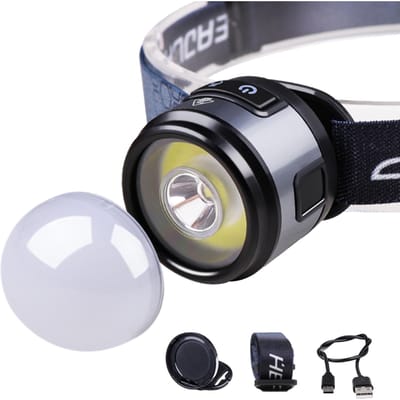Super heldere LED-hoofdlamp Buiten oplaadbare zaklamp Hoofdlamp Werklamp met hoedclip en zwart