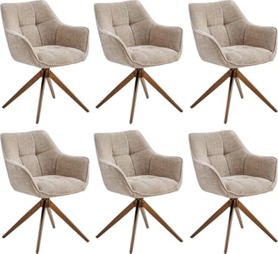 Colenis® - Boston Eetkamerstoelen - Set van 6 - Taupe - Chenille Stof - 180° Draaistoelen - Geborsteld Goud Poten - Gestoffeerde zitting
