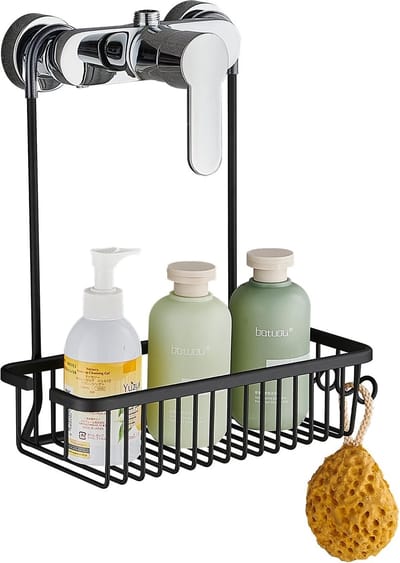 Doucheplank om op te hangen, zonder boren, doucheplank voor mengkraan, ruimtebesparend badkamerrek voor shampoo en douchegel, zwart