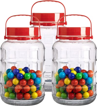 Urban Living Voedsel opslag container - 3x - glas - 5 liter - afsluitdop en draag hengsel - transparant - voorraadpot - weckpot - 16 x 28 cm