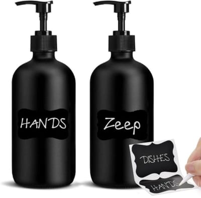 BOTC Zeeppompjes Set - zeeppompje - 1 set van 2 stuks - 500 ml - Zeepdispensers - Glas - Zwart