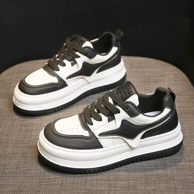 Chaussures Blanches à Plateforme pour Enfants Automne Nouvelles Ins Tendance Polyvalentes Cuir Décontractées Chaussures de Skate 40 noir