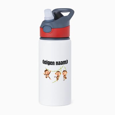 Hacebo® - slingerende aapjes met eigen naam waterfles met rietje rood - Aap - apen liefhebbers - iemand die houdt van apen - verjaardag - cadeau - kado - geschenk - water fles - 650ML
