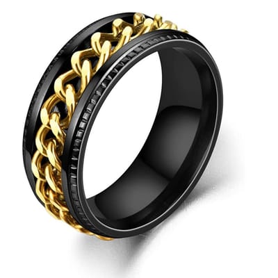 Anxiety Ring - (Ketting) - Stress Ring - Fidget Ring - Fidget Toys - Draaibare Ring - Spinning Ring - Zwart-Goud kleurig RVS - (16.00mm / maat 50)