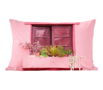 Sierkussens - Kussentjes Woonkamer - 50x30 cm - Raam - Planten - Roze - Plantenbak