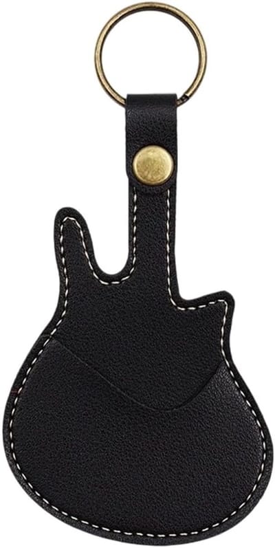 Handgemaakte leren gelaagde plectrumhouder met sleutelhanger voor gitaristen en muzikanten, ideaal voor plectrums en accessoires