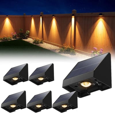 6-Pack Decoratieve Solar Lampen Voor Schutting – Waterdichte Led Buitenverlichting Op Zonne-Energie Met Warm Wit Licht – Voor Muur, Terras, Tuin, Hek, Garage, Zwembad – Eenvoudige Installatie - 6.6x5.8x5.1cm
