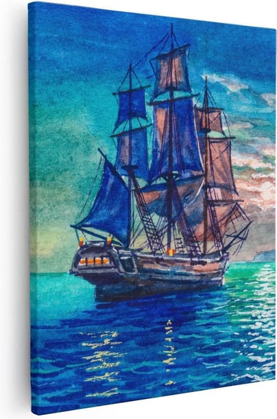 Artaza Canvas Schilderij Schip - 40x50 cm - Wanddecoratie Strand - Muurdecoratie Zeilboot - Kamer Accessoires Zeezicht