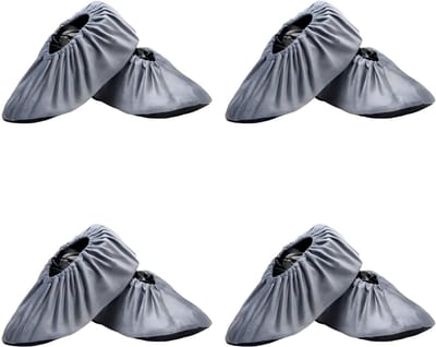 Wasbare en herbruikbare gastenschoenovertrekken - Set van 4 - Flanellen stof - Antislipzool - Geschikt voor thuis, op kantoor, in de boekenkast, enz. - Geschikt voor schoenmaten 37-42 -grijs