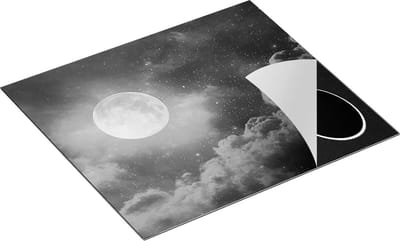 Chefcare Inductie Beschermer Volle Maan in de Blauwe Hemel met Sterren - Zwart Wit - 60x50 cm - Afdekplaat Inductie - Kookplaat Beschermer - Inductie Mat