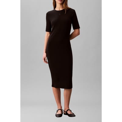 Calvin Klein Refined Contour 1x1 Rib Midi Dress Black Taglia: XS | Abiti Midi Outlet | Donna | Nero