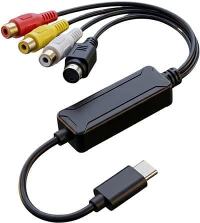 Delmark USB-C Video Grabber - AV naar USB-C Laptop of mobiel - RCA Video-opnamekaart - Plug & play op Windows en MacOS - VHS digitaliseren