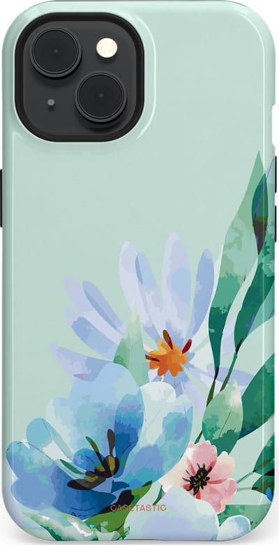 Casetastic hoesje geschikt voor Apple iPhone 15 - MagSafe - Dubbellaagse bescherming - Lente schildering - Fashion Case - Lichtgrijs Lichtblauw Mintgroen