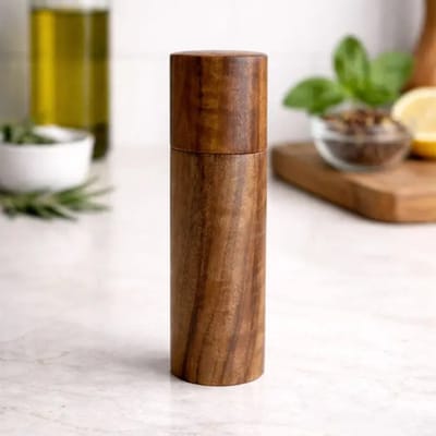 Acacia – zout- en pepermolen – acaciahout – zout of peper – natuur – 15 cm Ø5 cm