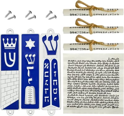 Set van 3 Mezuzah met Rol voor Deur, Jerusalem Mezuzah Houder met Ster van David, Tien Geboden en Toren voor Joodse Geschenken, Woondecoratie en Feestdagen