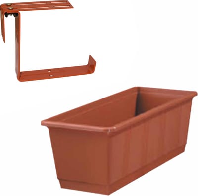 Kunststof plantenbak terracotta rechthoekig 40 cm met 2 verstelbare railing balkonbeugels