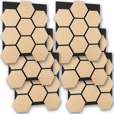 tectake® Akoestische Hexagon Panelen - Set van 6 - Akoestisch Wandpaneel - 76 x 62 cm - Wandpanelen met Aanpasbare Grootte en Patronen - MDF en Houtfineer - Geluidsisolatie - Stijlvolle Wanddecoratie - Eenvoudige Montage - Eiken