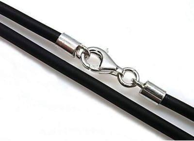 Zwarte Uniseks Halsketting van Rubber met Zilveren Sluiting - 40 cm Lang, 3 mm Dik