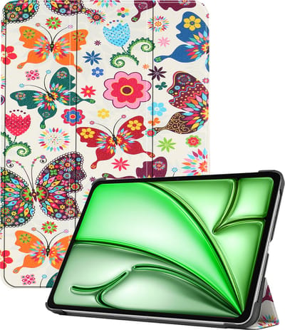 Hoesje Geschikt voor Apple iPad Air 6 (2024) - 11 inch - 6e Generatie - M2 - Dun & Stevig - Trifold Bookcase - Hard Cover - Hardcover Book Case - Tablet Hoes - Vlinders