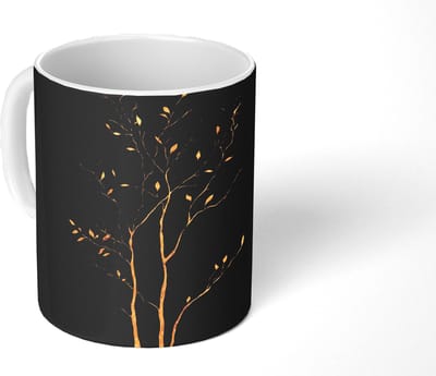 Mok - Koffiemok - Takken - Blaadjes - Zwart - Mokken - 350 ML - Beker - Koffiemokken - Theemok
