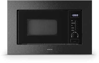Klarstein Magnetron Verosteel inbouwmagnetron met grill – 20 l, 700 W & 800 W grill, 8 programma's, touchbediening, roestvrij staal, geïntegreerde magnetron, zwart roestvrij staal - 20L - voor Keuken - Timer - RVS - Microwave