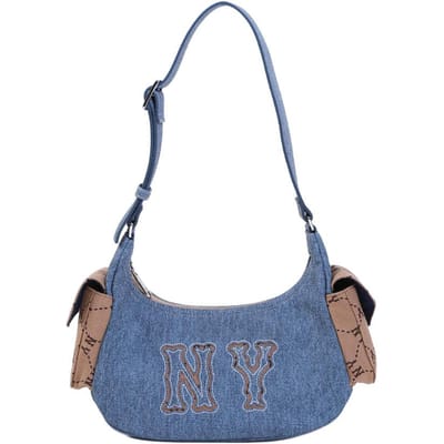 MLB New York Yankees Logo Rits Sluiting Schoudertas Unisex Schoudertas Indigo Bruin 3ABQM134N-50INS Indigo & Brown gray