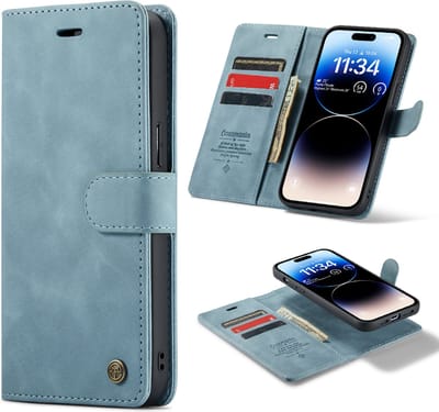 Casemania Hoesje Geschikt voor Apple iPhone 13 Pro Aqua Blue - 2 in 1 Magnetic Book Case