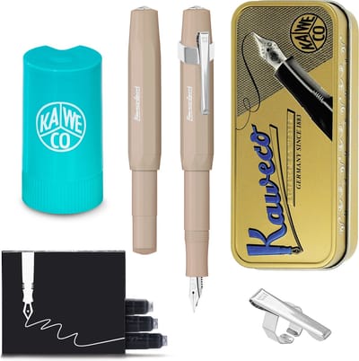 Kaweco - Cadeauset - (5delig) - Vulpen Sport Skyline Macchiato Fountain Pen - Fine - Oktogonal Clip Chrome -  Patronen houder TURKOISE - Vullingen